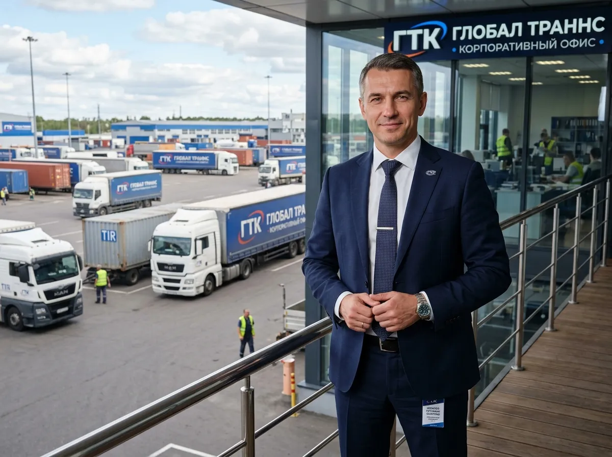 директор транспортной компании, мужчина 45 лет, славянская внешность, деловой костюм