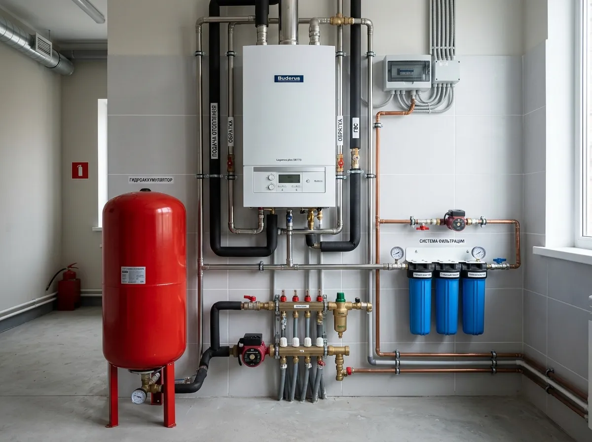 Котельная установка, гидроаккумулятор, система фильтрации, чистый монтаж
