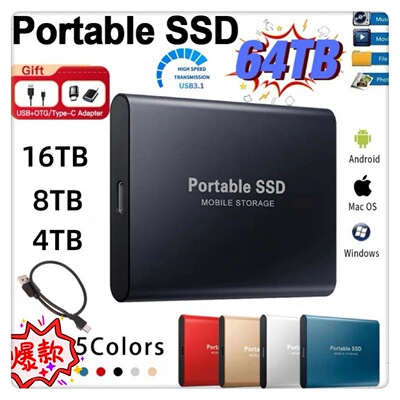 Портативный SSD-накопитель 4 ТБ, 2 ТБ или 1 ТБ