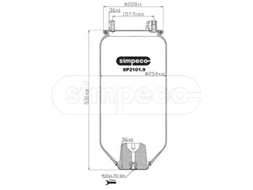 Пневморессора без стакана FRUEHAUF SP2101 9010 SIMPECO SP21019010 Пневморессора без стакана FRUEHAUF SP2101 9010 SIMPECO SP21019010