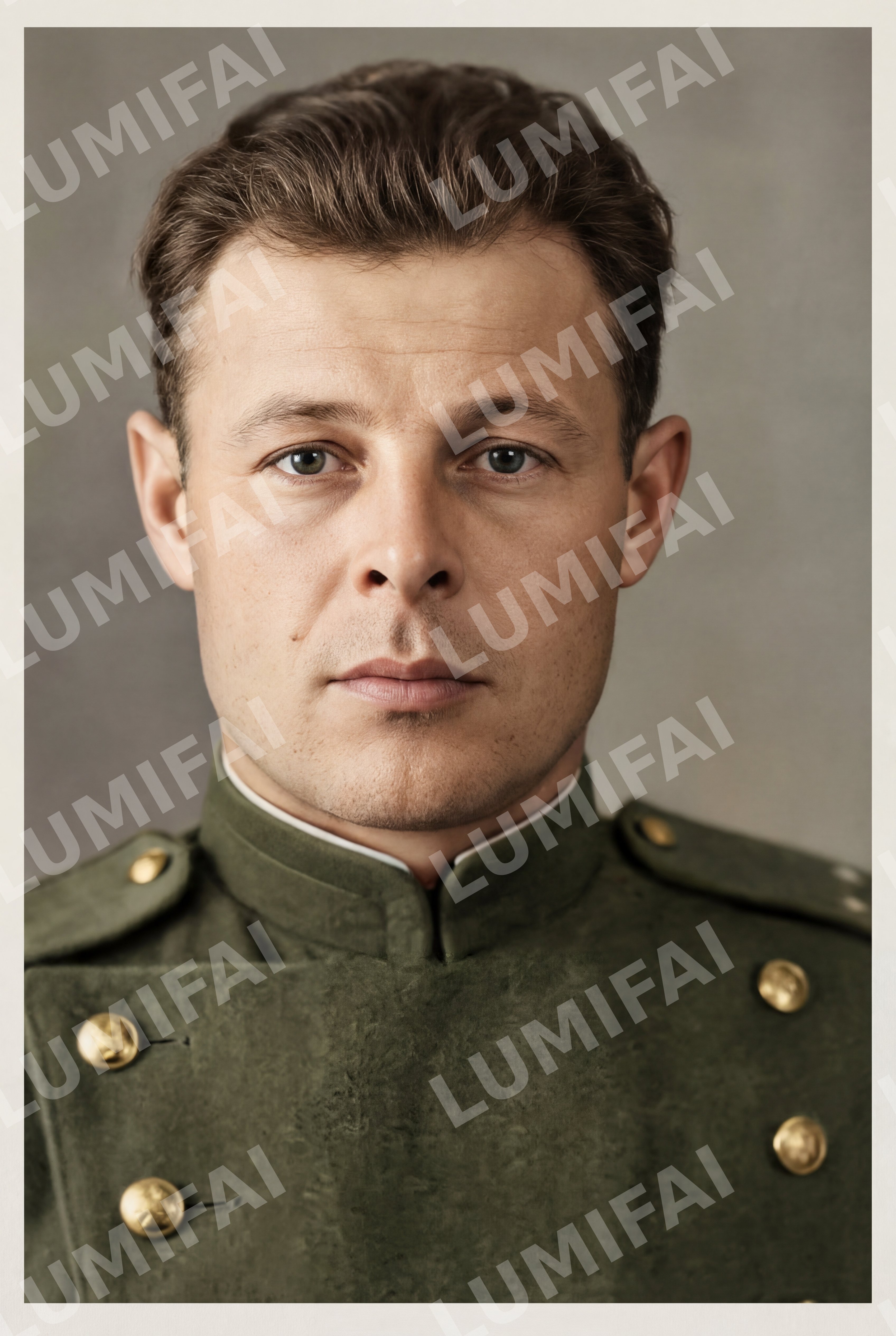 Промт для реставрации и колоризации военного портрета мужчины