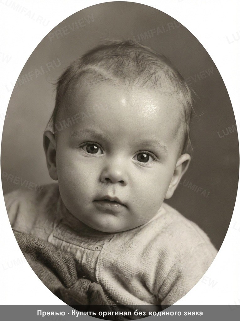 Промт для восстановления старинного круглого фото младенца