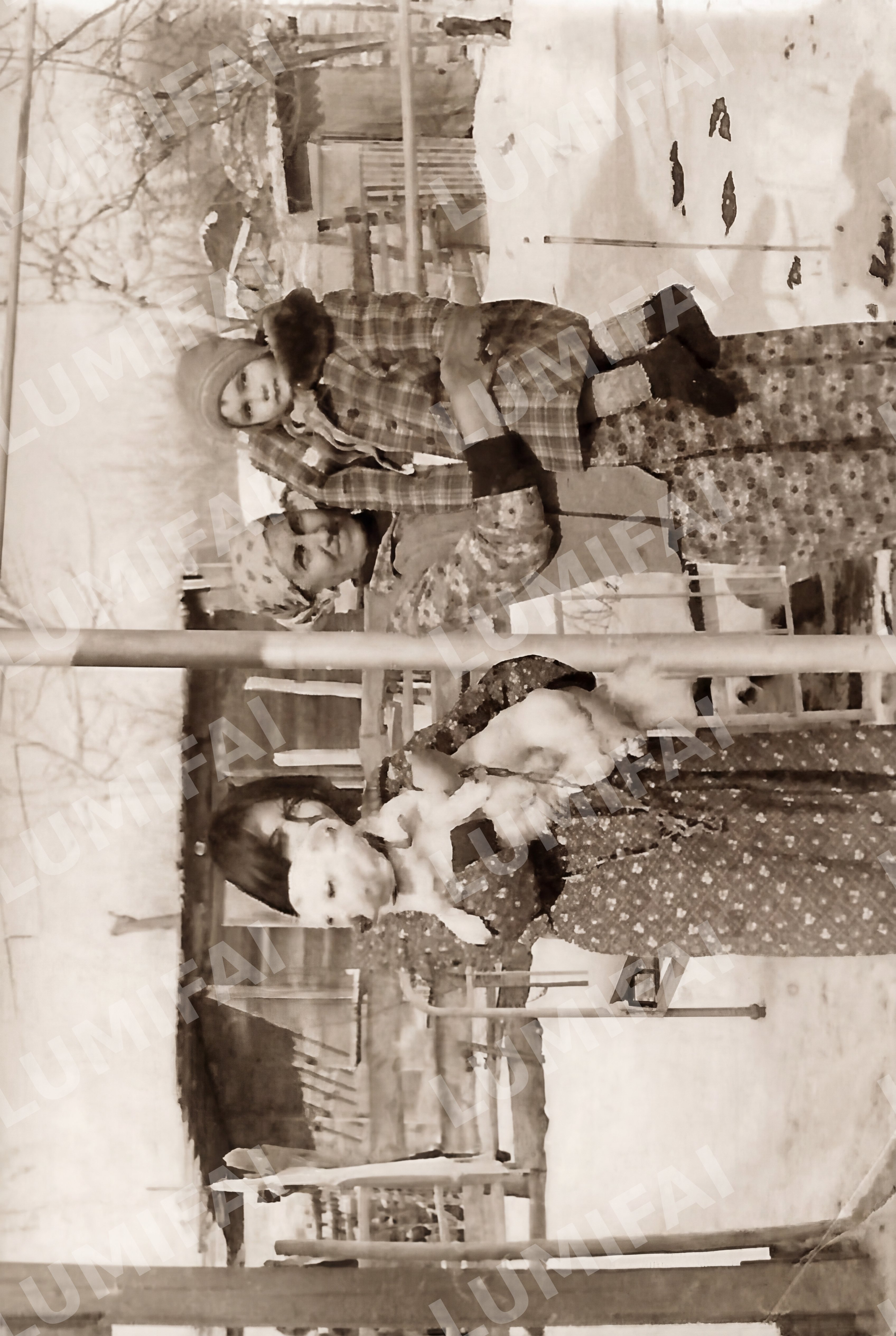 Промт для восстановления зимнего семейного фото с детьми и собакой