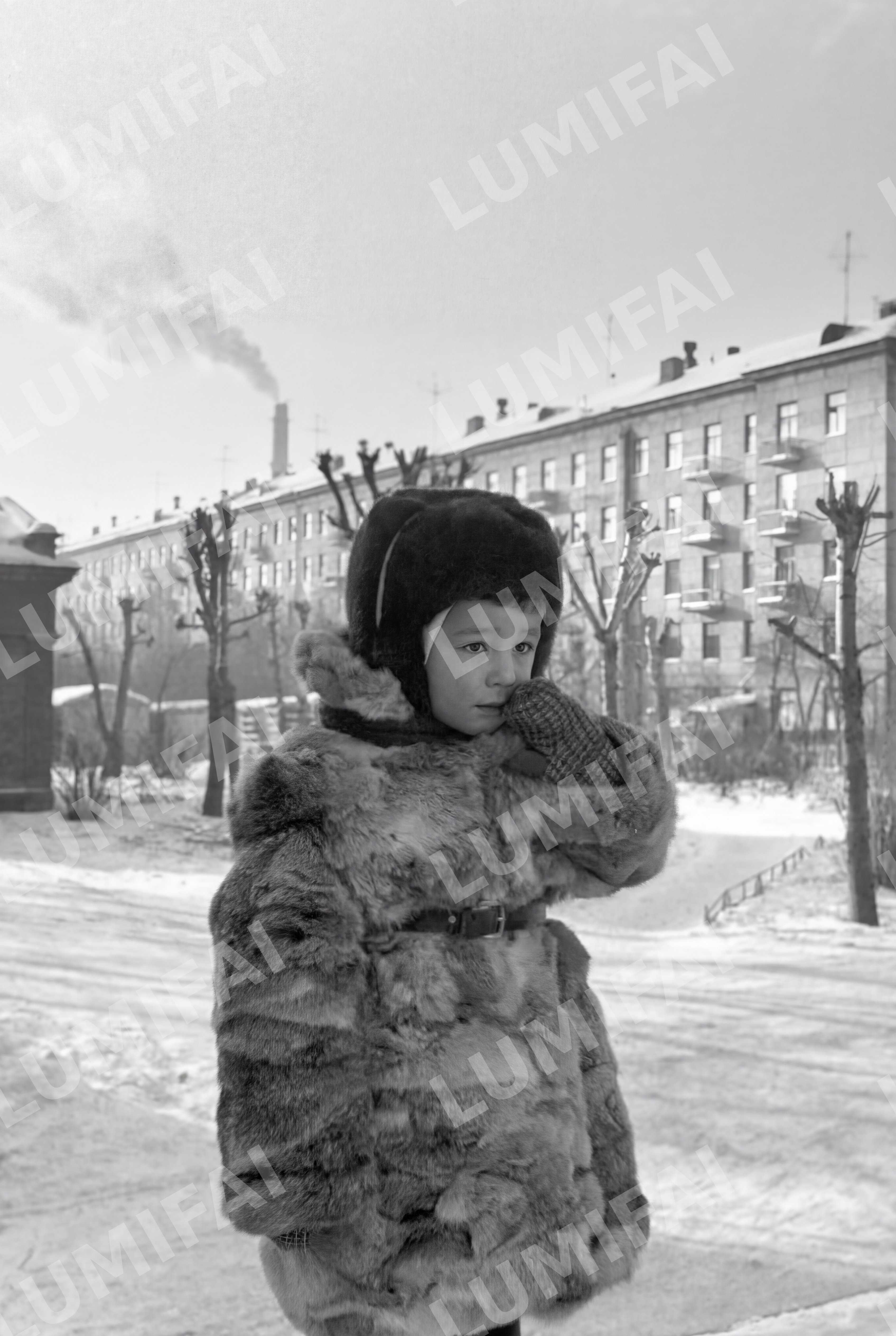 Промт для восстановления детского зимнего фото в советском стиле