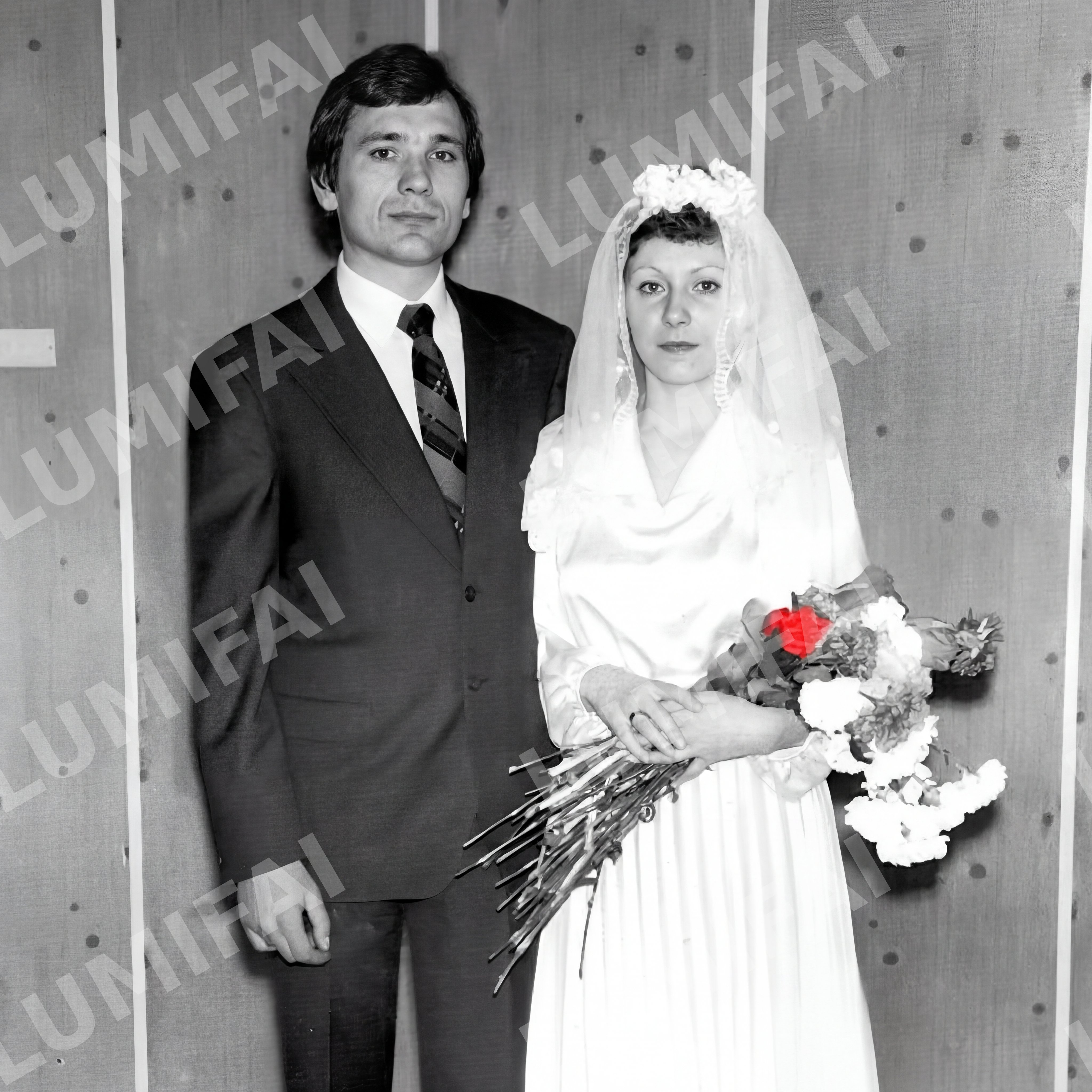 Промт для восстановления свадебного фото супружеской пары 70-80-х