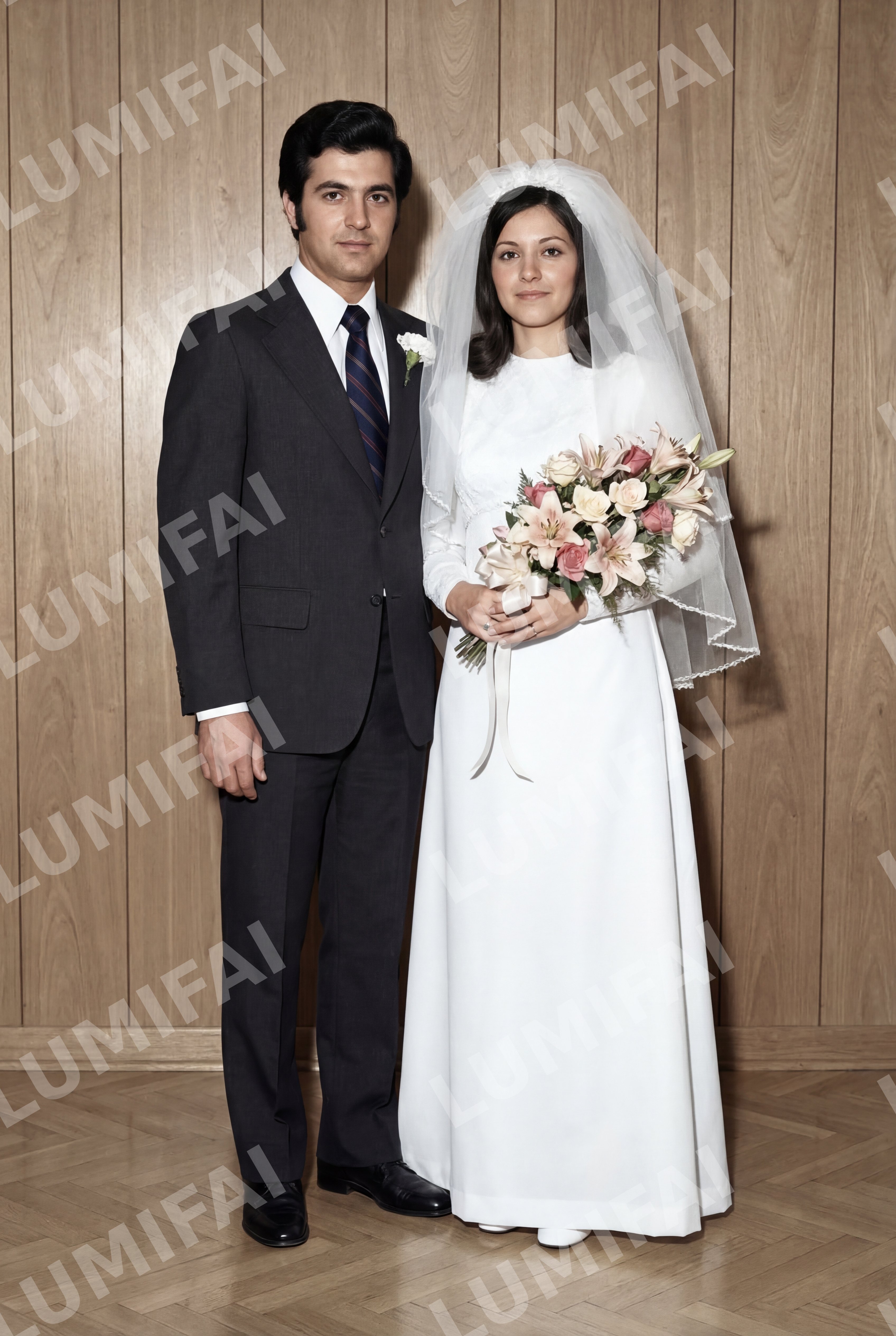 Промт для колоризации фото пары в стиле ретро 1970-х годов