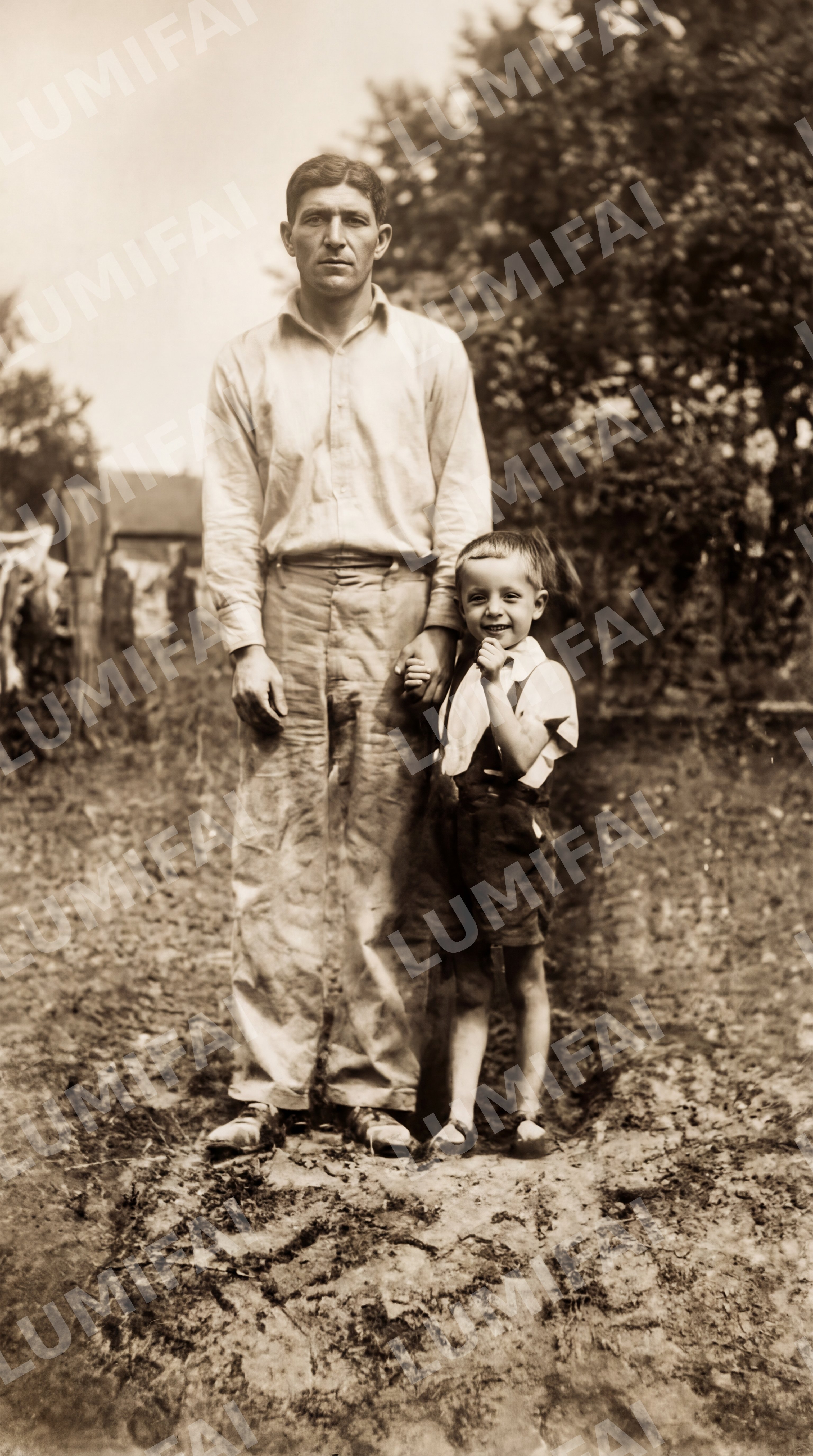 Промт для восстановления старинного фото мужчины с ребенком