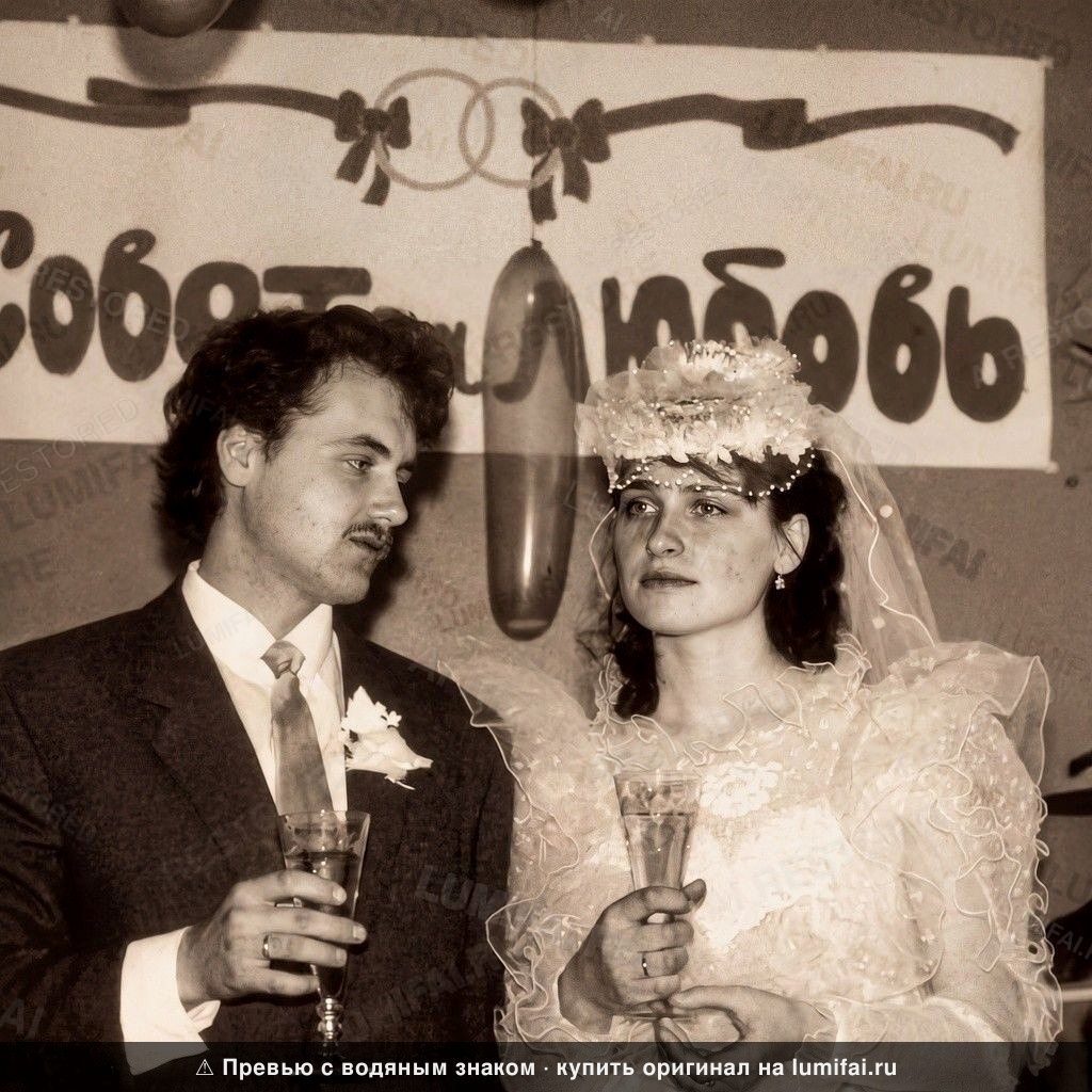 Промт для восстановления свадебного фото супружеской пары 80-х годов