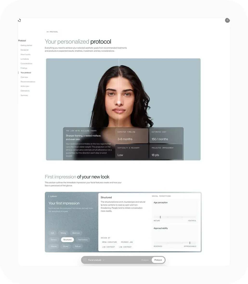FASEVA personalized protocol page showing a projected look, an expected timeline and an estimated cost