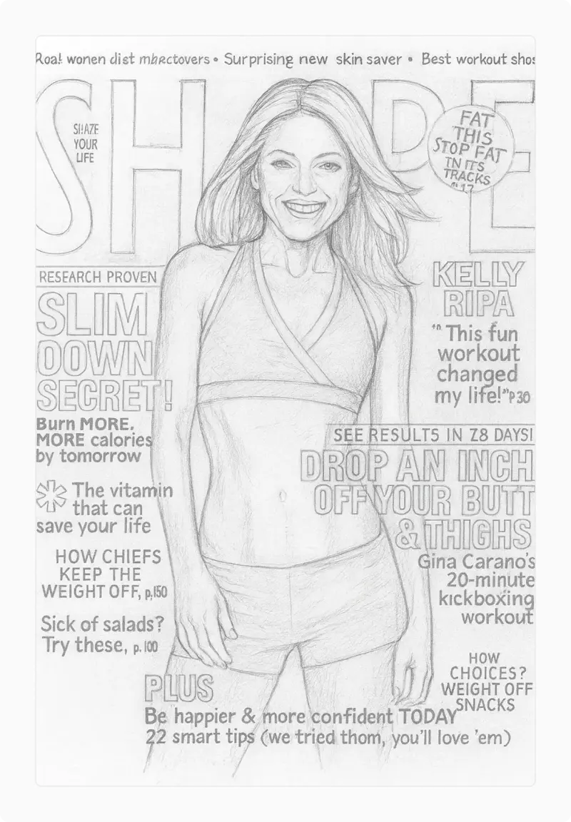 Cover of a women's lifestyle magazine featuring thin-ideal weight-loss headlines