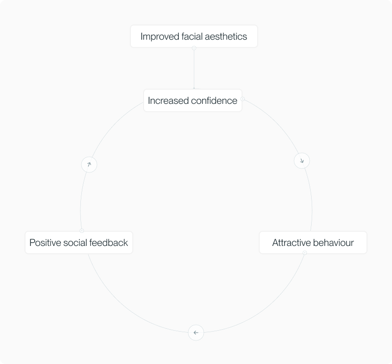 Circular feedback loop: improved aesthetics, increased confidence, attractive behaviour, positive social feedback