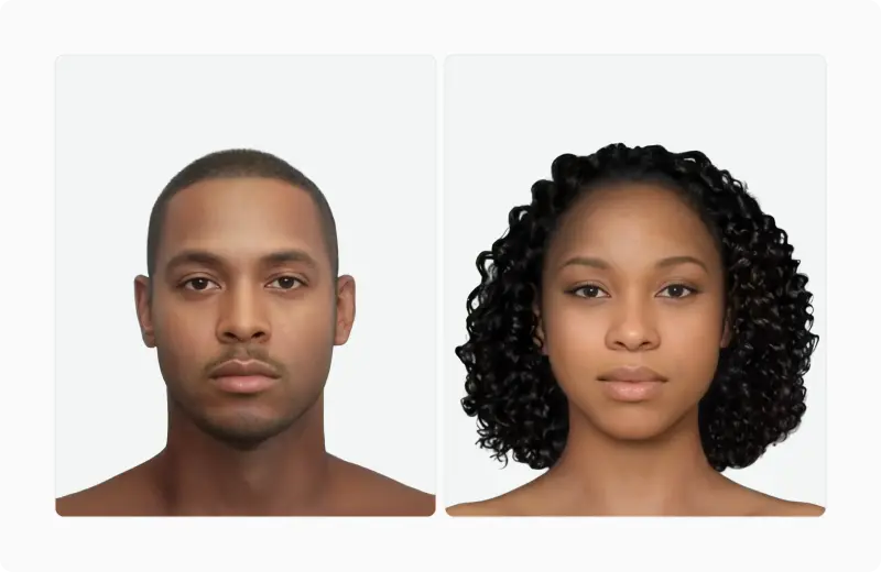 Two portraits of the same woman: a noisy, distinctive original beside a smoothed, averaged version