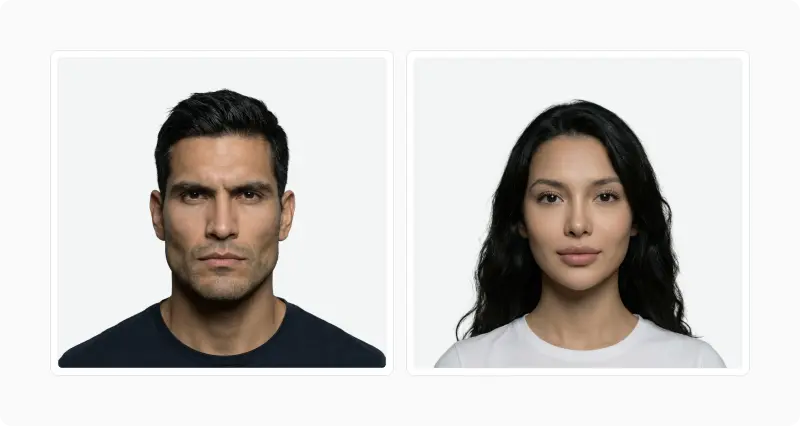 Two front portraits of a man and a woman of similar high attractiveness shown side by side