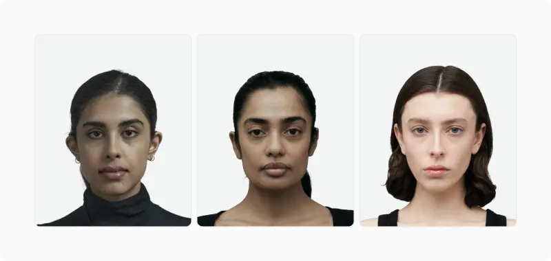 Three female portraits at low, medium and high femininity levels