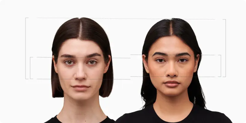 Two female portraits compared at different head widths and proportions
