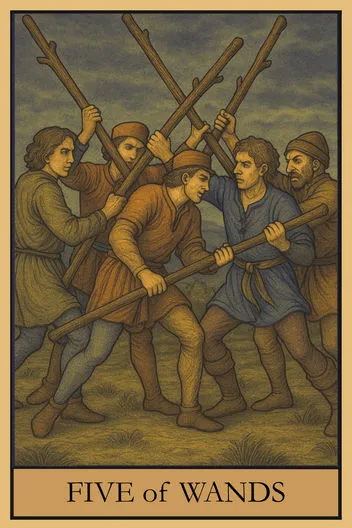 Карта Таро Пятерка Жезлов