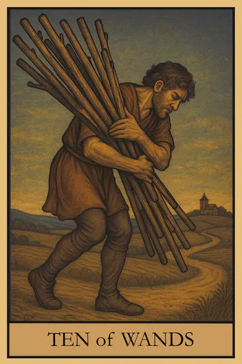 Карта Таро Десятка Жезлов