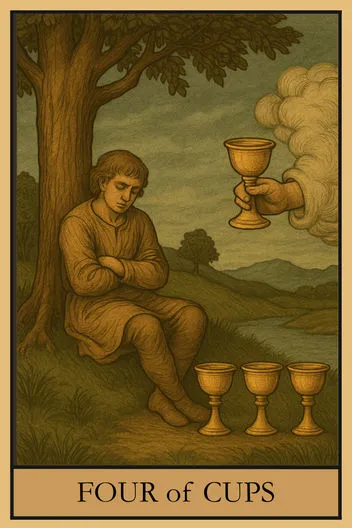 Карта Таро Четверка Кубков