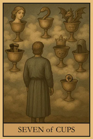 Карта Таро Семерка Кубков