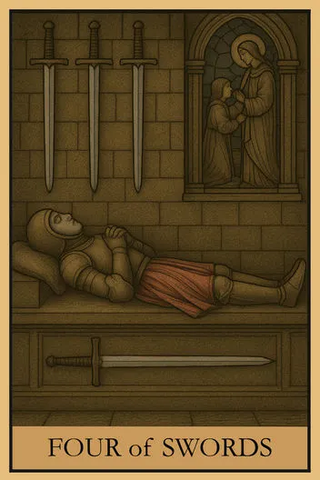 Карта Таро Четверка Мечей