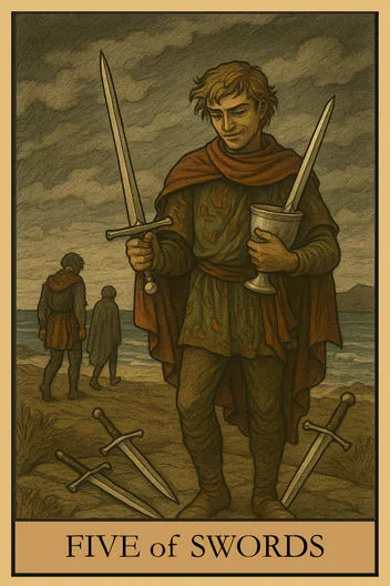 Карта Таро Пятерка Мечей