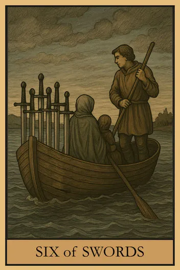 Карта Таро Шестерка Мечей