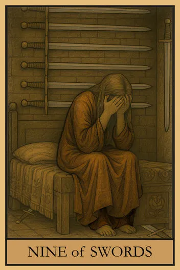 Карта Таро Девятка Мечей