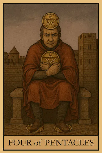 Карта Таро Четверка Пентаклей