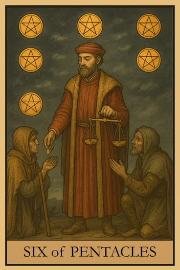 Карта Таро Шестерка Пентаклей