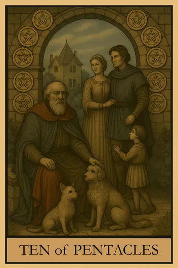 Карта Таро Десятка Пентаклей