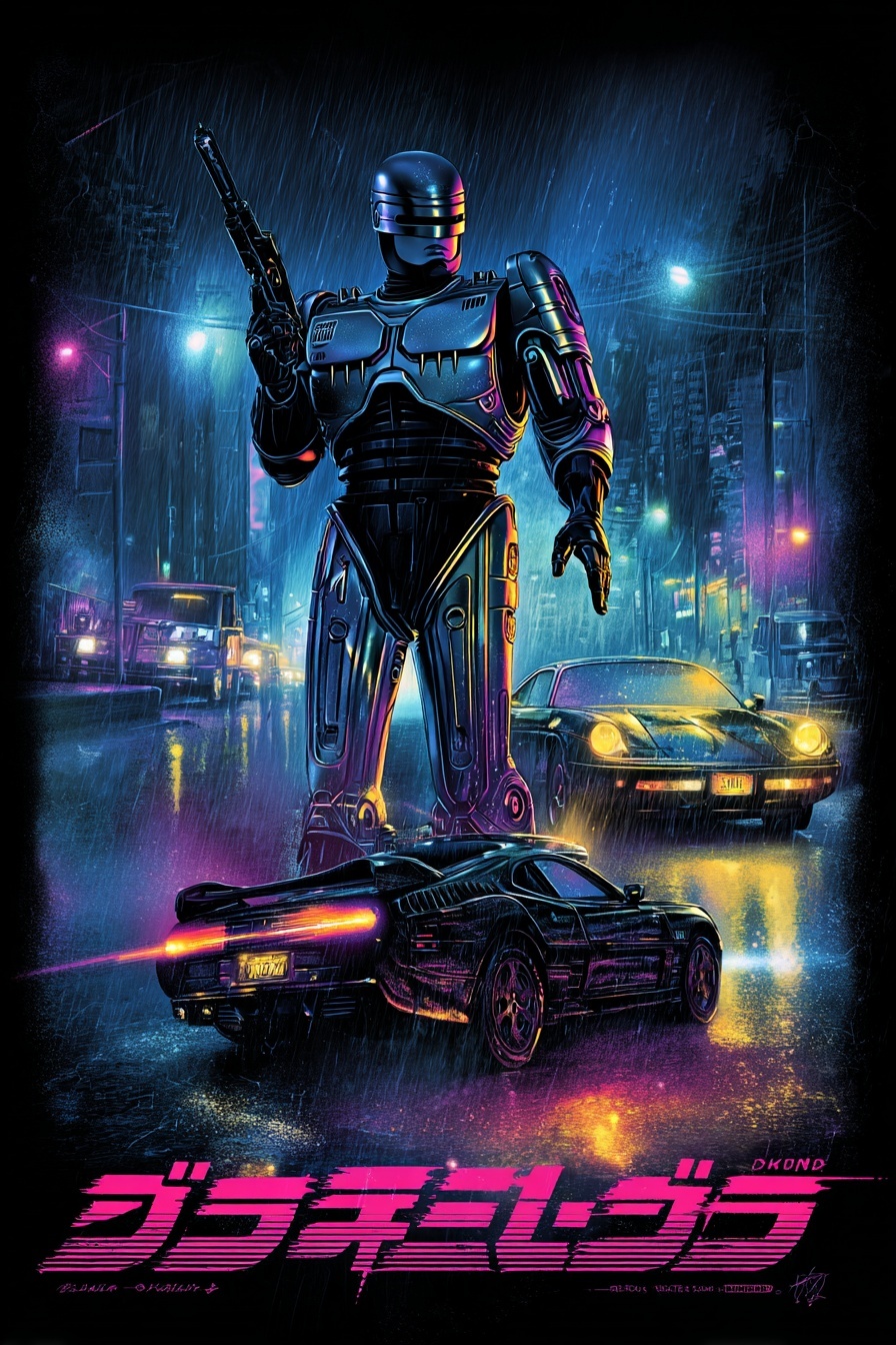 Пример генерации изображения в нейросети - Midjourney | Робокоп - Ночной патруль мегаполиса