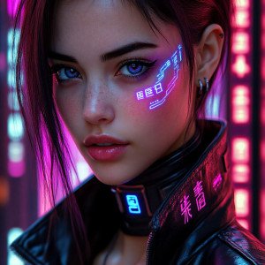 Киберпанк-портрет девушки с неоновым свечением