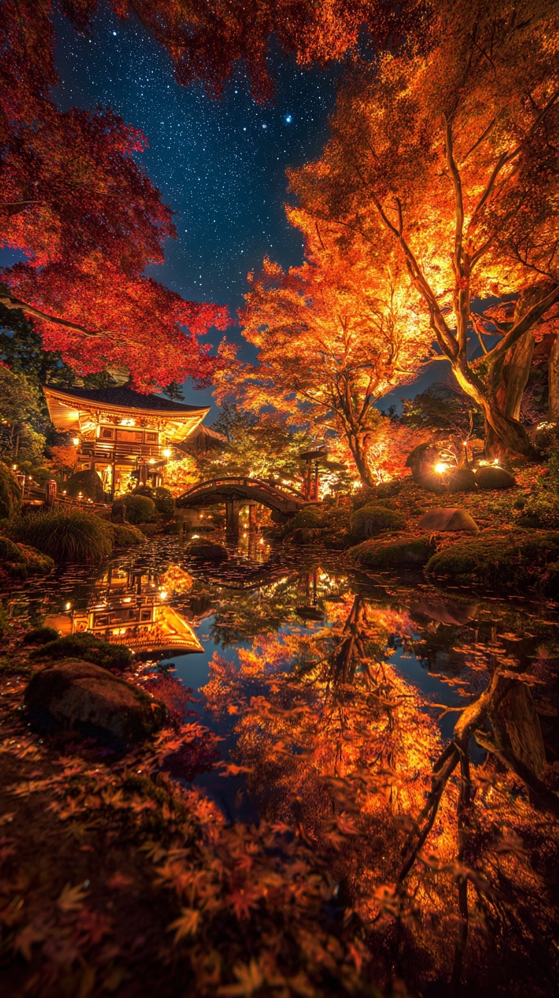 Пример генерации изображения в нейросети - Midjourney | Осеннее сияние в Киото