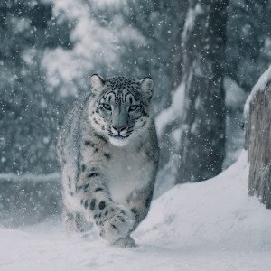 Снежный барс в лесу