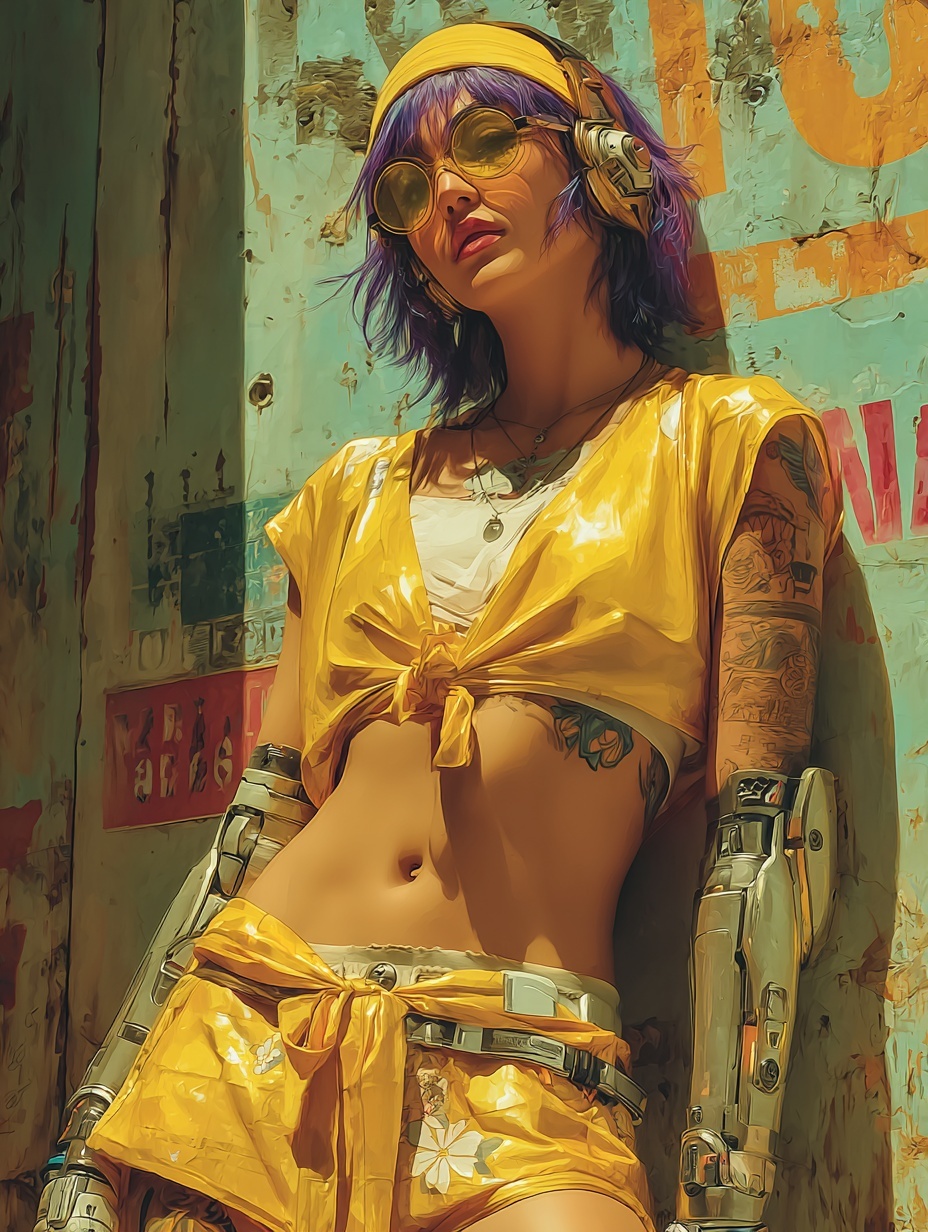 Пример генерации изображения в нейросети - Midjourney | Урбан-киберпанк героиня