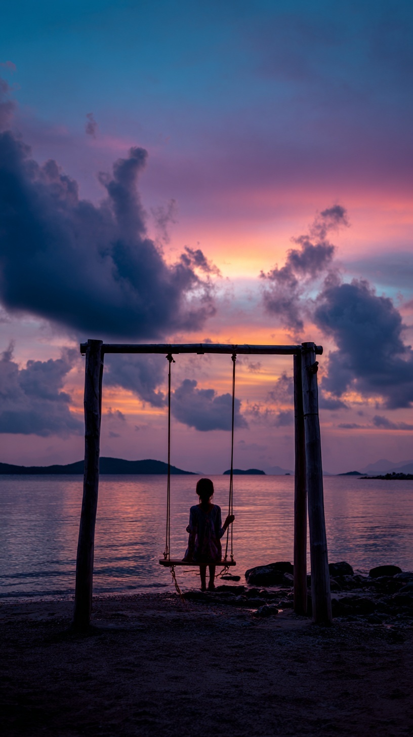 Пример генерации изображения в нейросети - Midjourney | Закат на качелях