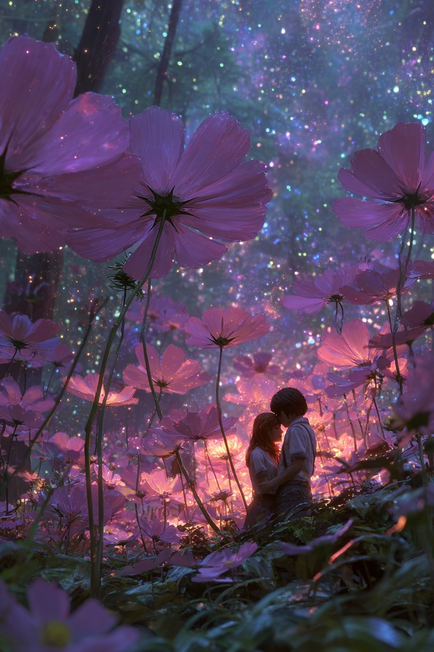 Пример генерации изображения в нейросети - Midjourney | Любовь среди космей