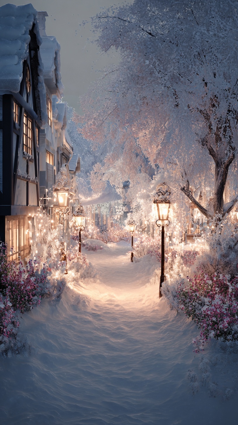Пример генерации изображения в нейросети - Midjourney | Зимняя сказка на улице