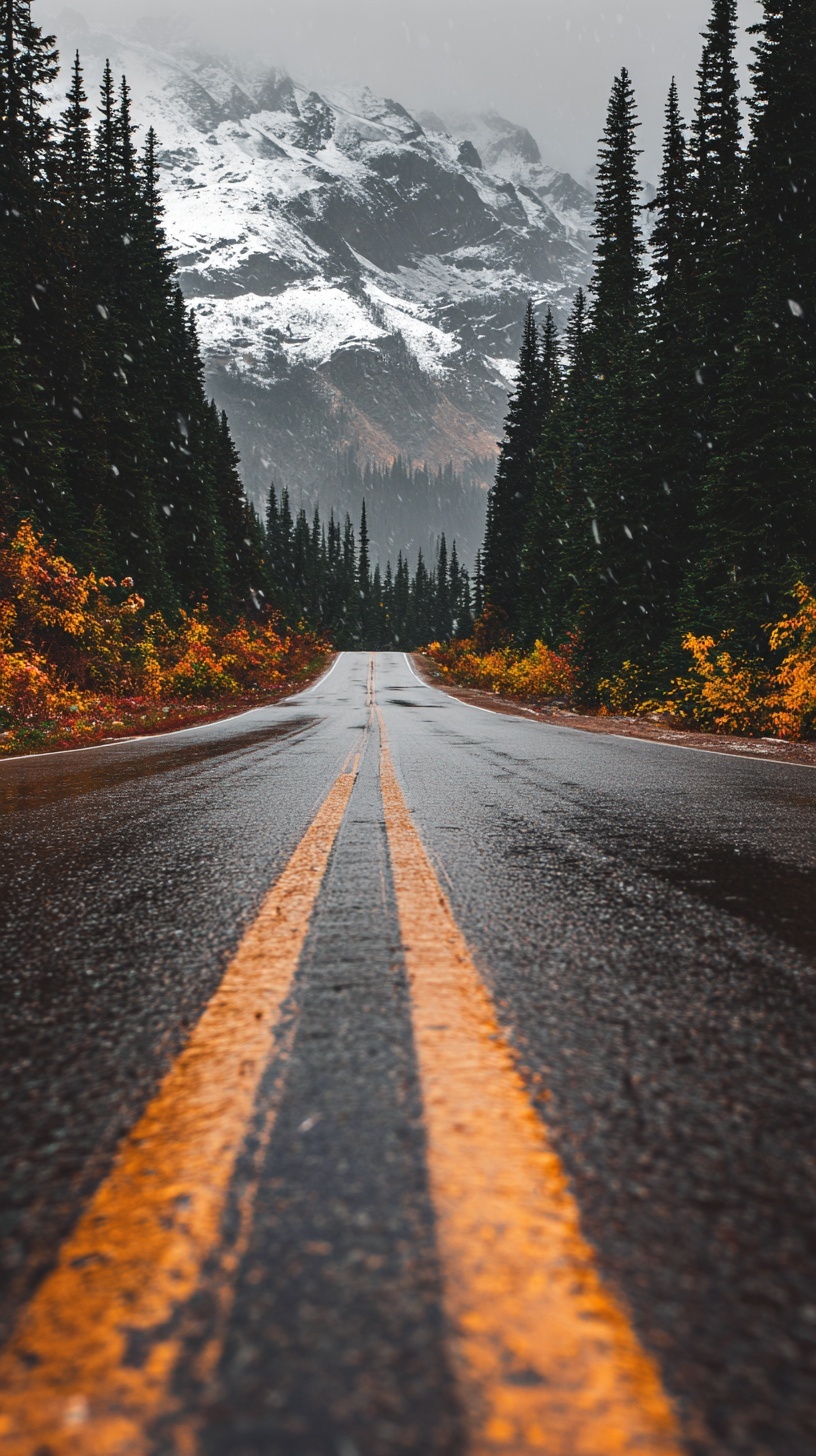 Пример генерации изображения в нейросети - Midjourney | Дорога к заснеженным горам