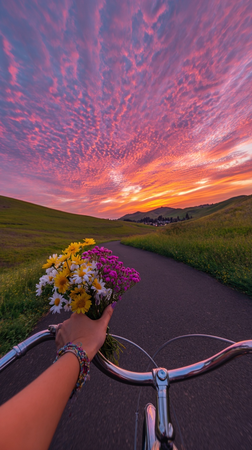 Пример генерации изображения в нейросети - Midjourney | Велопрогулка в сияющих облаках