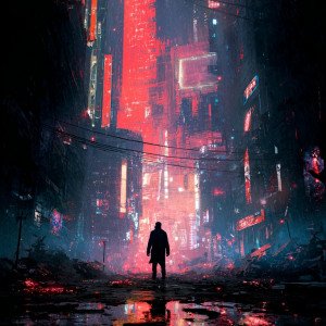 Ночной киберпанк город