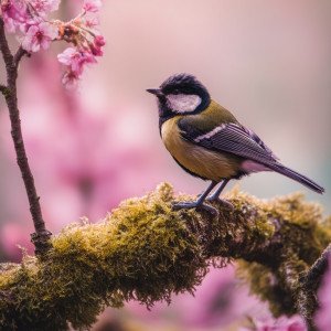 Птица на цветущей сакуре