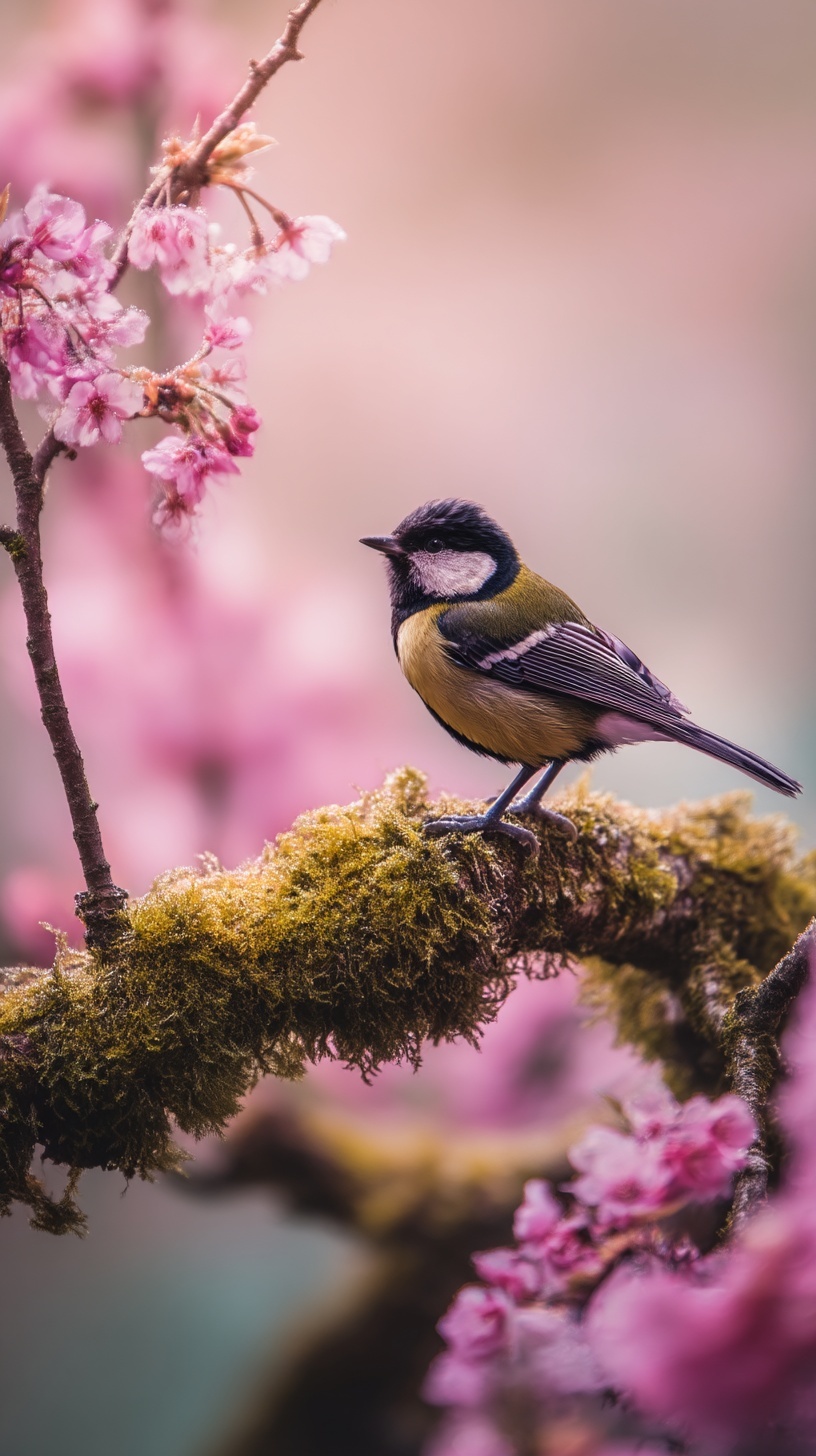 Промпт (промт) для нейросети - Midjourney | Птица на цветущей сакуре