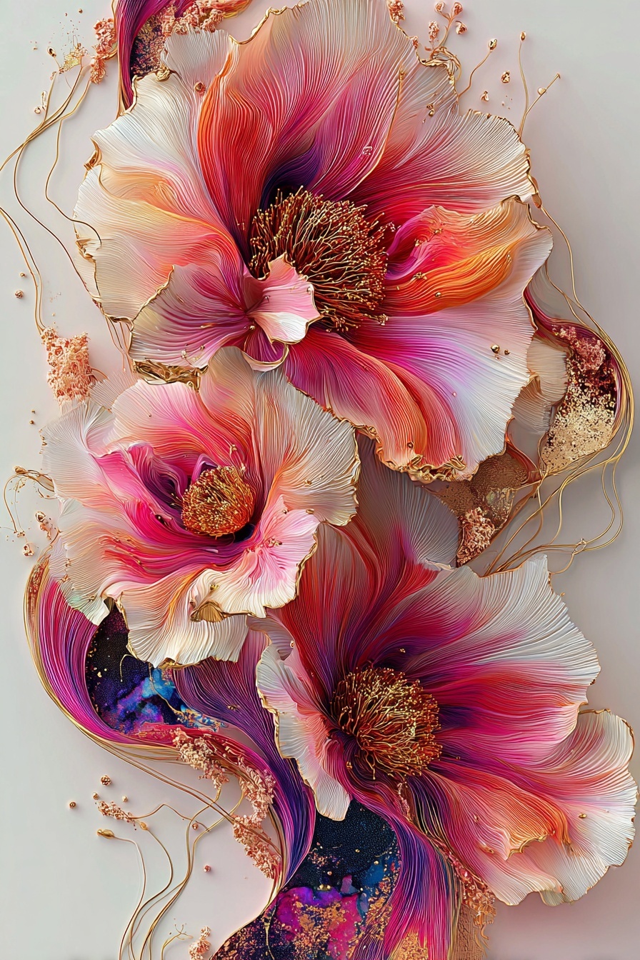 Промпт (промт) для нейросети - Midjourney | Три изящных цветка