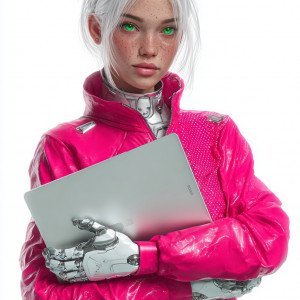 Кибер-девушка с ноутбуком