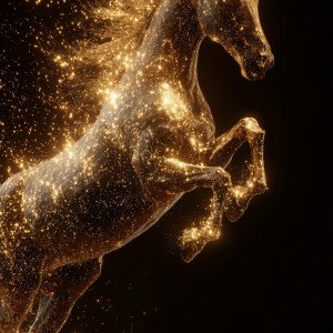 Конь из светящихся золотых частиц 