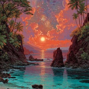 Закат Мауи в стиле 70