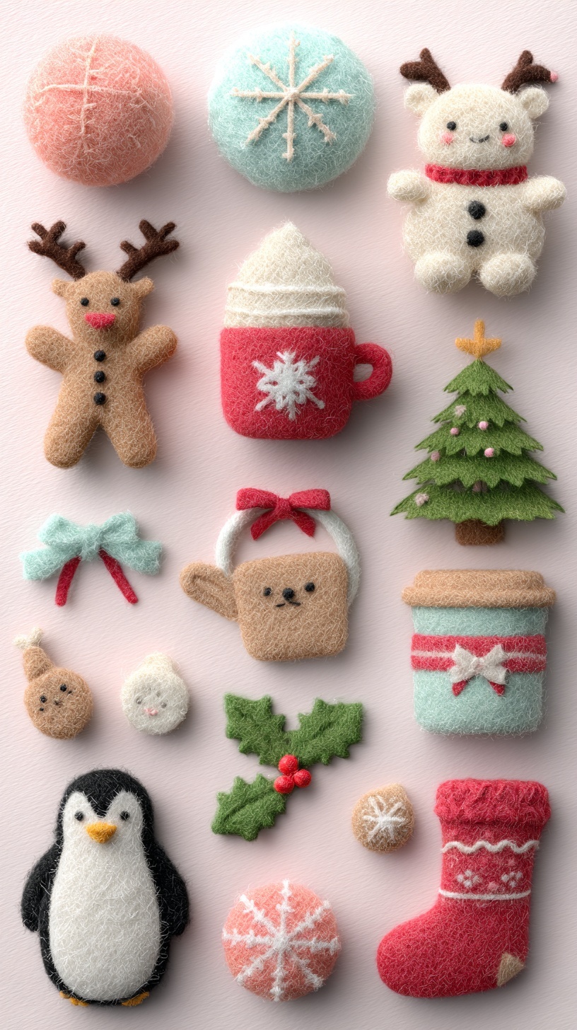 Промпт (промт) для нейросети - Midjourney | Новогодние урашения из войлока