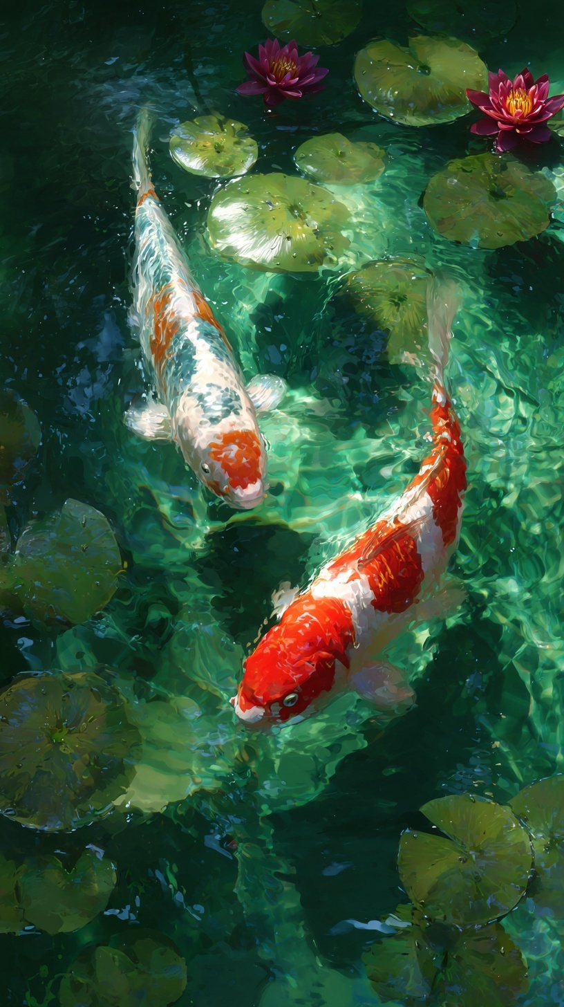 Промпт (промт) для нейросети - Midjourney | Лотосы и Карпы кои