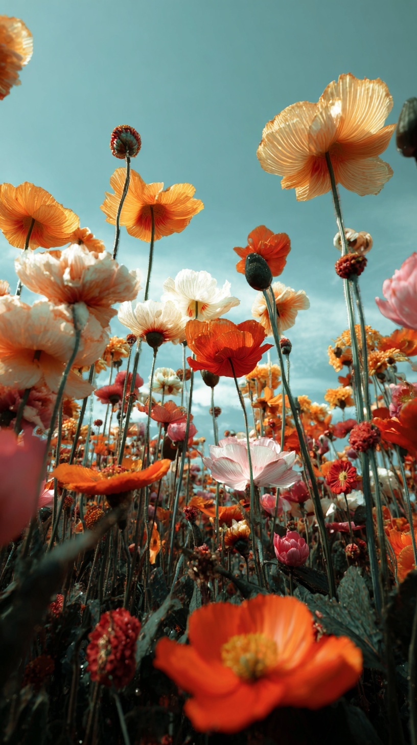 Промпт (промт) для нейросети - Midjourney | Поле цветов стиль Уэса Андерсона